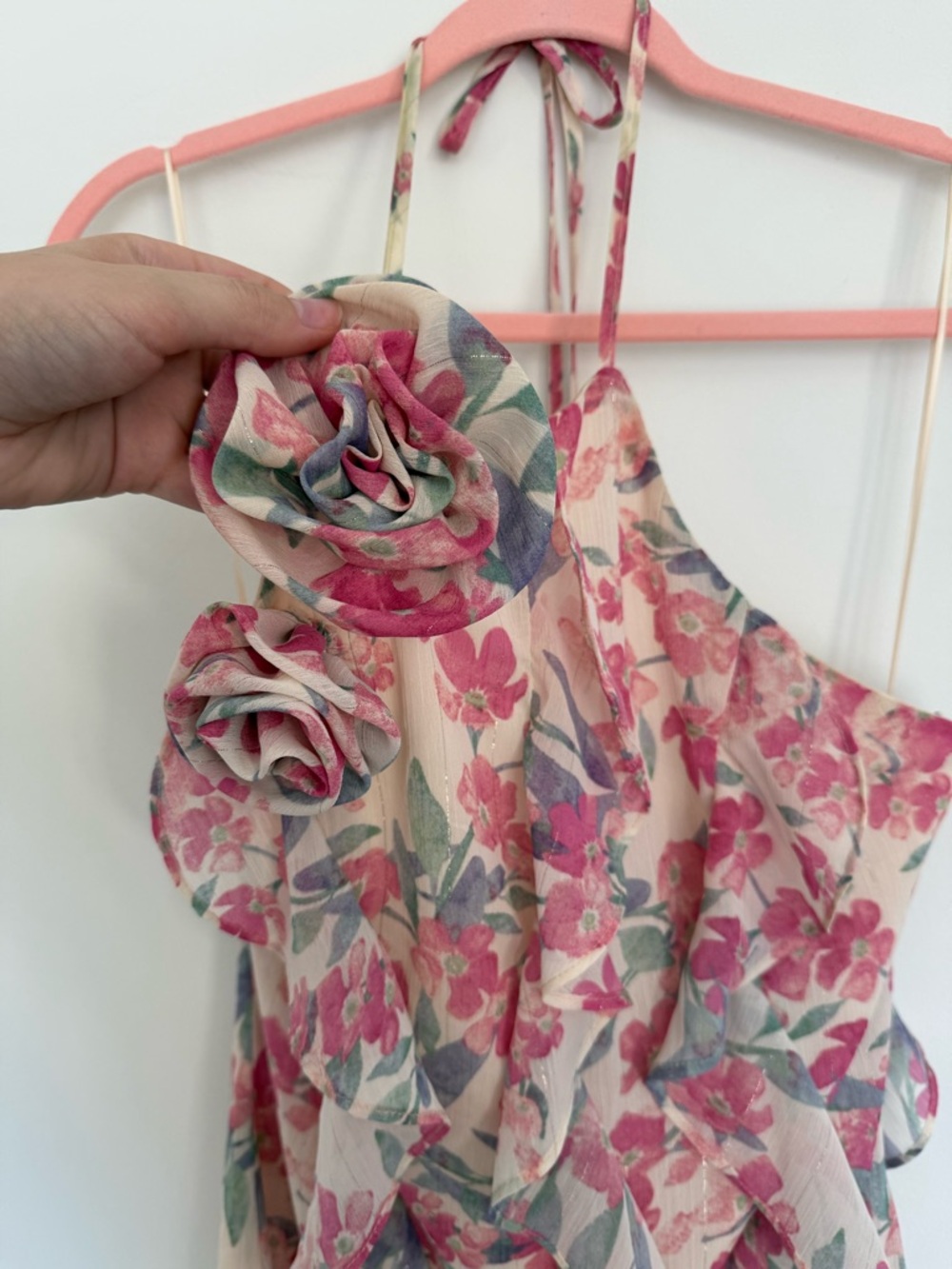 Floral Pink Ruffle Shift Dress - Picture 4 of 9